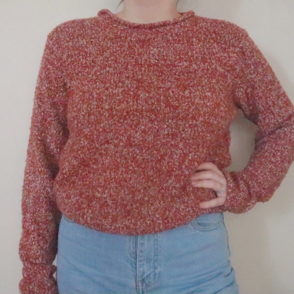 Orange boucle texture sweater